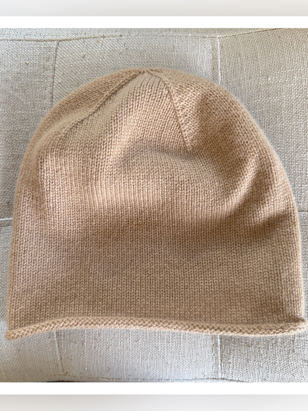 COS 100% Cashmere Beanie Hat Camel One Size Rolled Edge Luxury Minimalist